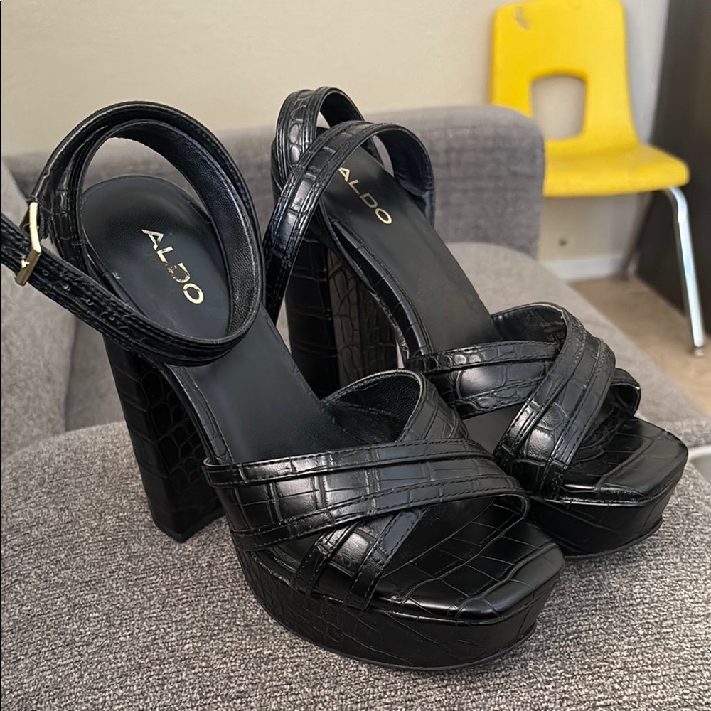 Aldo Black Chunky Platform Sandals